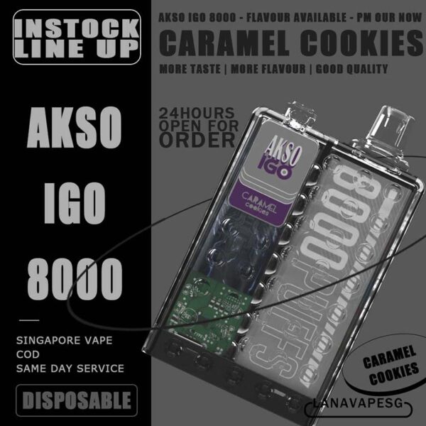 AKSO IGO 8000 DISPOSABLE - VAPE SG Akso Igo e-cigarette is the latest device from the house of Akso that has already created tremendous buzz in the market! The device is Ergonomic centric and very looks of this device is extremely pleasing as it takes us back in time. The device comes with a powerful battery, a mesh coil and delivers upto 8000 puffs making your money absolutely count. Packs in an 1.1Ω meshed coil and UK made juice delivers a smooth and consistent taste right through to the last puff. Choose flavour and place order now for same day delivery ! Specification : Puff:8000 Puffs Charger:Type C Cable Capacity:15ml Battery:650mah LED Light Battery Indicator 10 Seconds Cut-Off Protection Over Temperature Protection Under Voltage Protection 3.6V Constant Voltage Output AKSO IGO 8000 DISPOSABLE FLAVOUR LIST : Aloe Grape Blackcurrant Ice Caramel Cookies Caramel Mocha Lychee Ross Mango Ice Mango Peach Nutty Tobacco Root Beer Strawberry Cheese Vanilla Milk Watermelon Ice Apple Yakult Passion Fruit Yakult Rootbeer Float Strawberry Yakult SG VAPE COD SAME DAY DELIVERY , CASH ON DELIVERY ONLY. ORDER BEFORE 5PM , SAME DAY NIGHT SLOT 7PM – 10PM RECEIVED PARCEL. TAKE BULK ORDER /MORE ORDER PLS CONTACT US : LANAVAPESG WHATSAPP VIEW OUR DAILY NEWS INFORMATION VAPE : LANAVAPESG CHANNEL