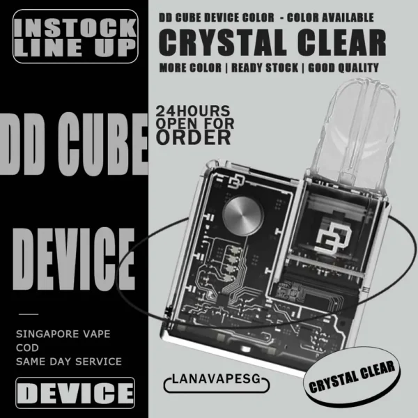 DD CUBE DEVICE - VAPE SG DD CUBE DEVICE Crystal transparent shell,user can clearly see the exquisite SMT process and DES precision engraving circuit inside the fuselage through the fully transparent shell, as well as the internal components such as chips, motherboards, batteries, screws, etc.which is full of technology. Package Inclued : 1x Cube host 1x 1st generation adapter 1x 4th Generation Adapter 1x charging cable ⚠️DD CUBE COMPATIBLE WITH⚠️ LANA POD SP2 POD RELX INFINITY POD R-ONE POD KIZZ POD RELX POD LANA INFINITY POD ⚠️DD CUBE DEVICE AVAILABLE COLOR  LINE UP⚠️ Crystal Clear-White Fushchia Blue-Pink Yellow Obsidian Black-Black Turquoise Sky-Blue Green SG VAPE COD SAME DAY DELIVERY , CASH ON DELIVERY ONLY. ORDER BEFORE 5PM , SAME DAY NIGHT SLOT 7PM – 10PM RECEIVED PARCEL. TAKE BULK ORDER /MORE ORDER PLS CONTACT US : LANAVAPESG WHATSAPP VIEW OUR DAILY NEWS INFORMATION VAPE : LANAVAPESG CHANNEL