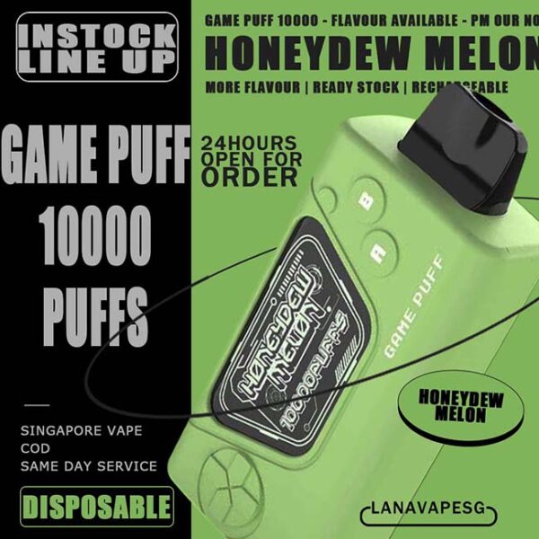 GAME PUFF DISPOSABLE 10000 - VAPE SG GamePuff 10000 Disposable is inherits the taste of GamePuff 6000 and release more new flavour. Game puff device use GBA emulator model design.This old shcool vape design and smooth flavour make young generation cannot reject it. Game Puff disposable come with 12 superior flavour.Each vape flavour is specially formalated after market research to target young generation. Specification : Puff : 10000 Puffs Nicotine : 5% Capacity : 15ml Charging : Rechargeable with Type C Adjustable : Airflow ⚠️GAME PUFF 10000 DISPOSABLE FLAVOUR LIST⚠️ Strawberry yogurt Strawberry mango Mango peach Mango grape Strawberry ice cream Strawberry watermelon Watermelon Yakult Strawberry Honeydew melon Ribena Energy drink SG VAPE COD SAME DAY DELIVERY , CASH ON DELIVERY ONLY. ORDER BEFORE 5PM , SAME DAY NIGHT SLOT 7PM – 10PM RECEIVED PARCEL. TAKE BULK ORDER /MORE ORDER PLS CONTACT US : LANAVAPESG WHATSAPP VIEW OUR DAILY NEWS INFORMATION VAPE : LANAVAPESG CHANNEL