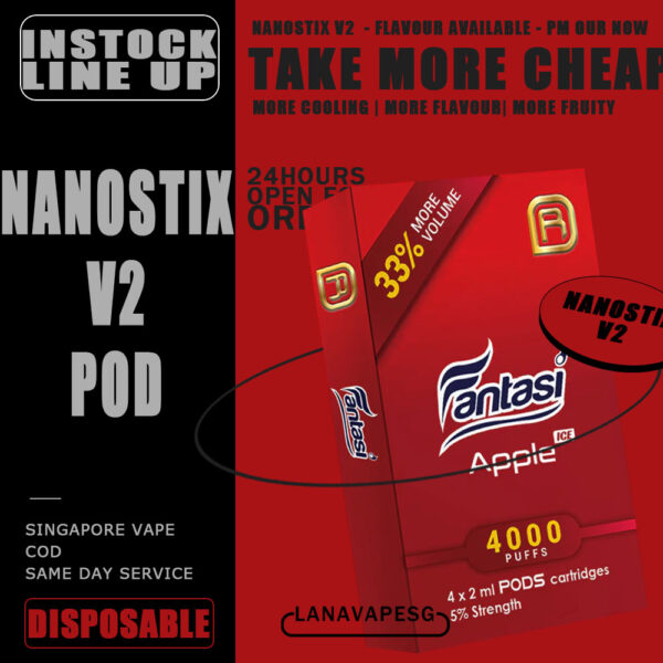 NANOSTIX V2 POD - SG VAPE SHOP COD Specifications : Capacity 2ml Regular: Nicotine 5% Light: Nicotine 3% Package Included : 1 Pack of 4 pods Compatible Device : NanoSTIX V2/V3 ⚠️ NANOSTIX V2 POD FLAVOUR LINE UP⚠️ Apple Coffee Mix Creamy Red Mix Fruity Blue Orange Tabac Classic Tabac Menthol Strawberry Vanilla Banana Vanilla Hazelnut Coffee Strawberry Apple Guava Honeydew Lychee Graple Lemonade Bubblegum Jackfruit Mango Grape ice Kiwi Rockmelon Butterscotch Cream Popcorn Caramel SG VAPE COD SAME DAY DELIVERY , CASH ON DELIVERY ONLY. ORDER BEFORE 5PM , SAME DAY NIGHT SLOT 7PM – 10PM RECEIVED PARCEL. TAKE BULK ORDER /MORE ORDER PLS CONTACT US : LANAVAPESG WHATSAPP VIEW OUR DAILY NEWS INFORMATION VAPE : LANAVAPESG CHANNEL