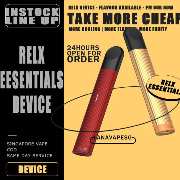 RELX ESSENTIAL DEVICE - SG VAPE SHOP COD Specification : Build-in Battery 350mAh Compatible with Infinity Pod Automatic (Draw activated) Magnetic Pod Connection Leak Resistance Full Charge 40min last up to 360 puff Package Included : 1 x Device 1 x Type-C Cable ⚠️COMPATIBLE POD WITH⚠️ RELX INFINITY POD ISHO INFINITY POD ZEUZ INFINITY POD LANA INFINITY POD ⚠️ RELX ESSENTIAL DEVICE COLOR AVAILABLE LINE UP⚠️ Black Blue Blue Glow Gold Green Purple Red Steel Blue White SG VAPE COD SAME DAY DELIVERY , CASH ON DELIVERY ONLY. ORDER BEFORE 5PM , SAME DAY NIGHT SLOT 7PM – 10PM RECEIVED PARCEL. TAKE BULK ORDER /MORE ORDER PLS CONTACT US : LANAVAPESG WHATSAPP VIEW OUR DAILY NEWS INFORMATION VAPE : LANAVAPESG CHANNEL