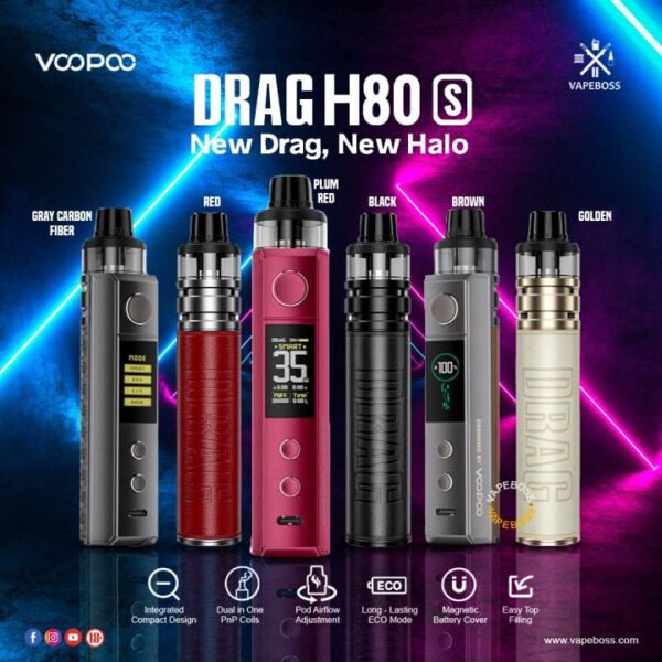 VOOPOO DRAG H80S - ( LANA VAPE SG ) VOOPOO DRAG H80S is powered by GENE TT chip and one 18650 battery. Three modes are available for you to choose: SMART, RBA, ECO (long-lasting). What's more, Drag H80 S Kit features software upgrading function, you can upgrade the software to the latest version on VOOPOO official website. The PNP Pod II has 4.5ml capacity and is compatible with all PNP coils. SPECIFICATIONS: Size 123*26*32mm Battery Single 18650(not included) Input Voltage 3.2V-4.2V Power Range 5-80W Charging Voltage 5V/2A Resistance Range 0.1ohm-3.0ohm Capacity 4.5ml(standard version), Coil Included PNP-TW30 0.3ohm, PNP-TW15 0.15ohm FEATURES: Compatible with all PNP coils Multiple modes: SMART, RBA, ECO 5V/2A type-c charging GENE TT chip, software upgrading Airflow adjustment Safety protections: Overtime/Over Heated/Output Over-current/Overcharge/Low Battery/Atomizer Short-circuit Protection PACKAGE INCLUDES: 1x Drag H80 S Device 1x PNP Pod II 4.5ml 1x PNP-TW30 0.3ohm Coil 1x PNP-TW15 0.15ohm Coil 1x Type-C Cable 1x User Manual SG VAPE COD SHOP, CASH ON DELIVERY ONLY. FOR ALL VAPE MOD ONLY PRE-ORDER 7DAYS - 10DAYS WITHIN IN. TAKE BULK ORDER /MORE ORDER PLS CONTACT US : LANAVAPESG WHATSAPP VIEW OUR DAILY NEWS INFORMATION VAPE : LANAVAPESG CHANNEL