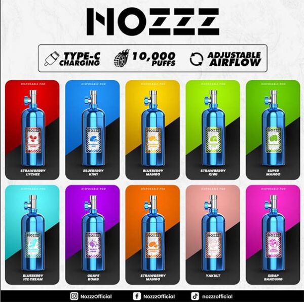 NOZZZ 10000 PUFFS DISPOSABLE - SG VAPE SHOP COD NOZZZ 10000 PUFFS DISPOSABLE is Malaysia E-Cigarette specially produced to suit the Malaysia taste buds with rich aromas and delicious flavours. SPECIFICATION : 10000 Puffs (10k puffs) 50mg (5%) Capacity – 20ml 600mAh Adjustable Airflow ⚠️NOZZZ 10000 PUFFS DISPOSABLE FLAVOUR LINE UP⚠️ Blueberry Ice Cream Strawberry Kiwi Strawberry Lychee Blueberry Kiwi Blueberry Mango Lychee Ice Cream Sirap Bandung Strawberry Mango Grape Bomb Honeydew Super Mango Taro Ice Cream Yakult SG VAPE COD SAME DAY DELIVERY , CASH ON DELIVERY ONLY. ORDER BEFORE 5PM , SAME DAY NIGHT SLOT 7PM – 10PM RECEIVED PARCEL. TAKE BULK ORDER /MORE ORDER PLS CONTACT US : LANAVAPESG WHATSAPP VIEW OUR DAILY NEWS INFORMATION VAPE : LANAVAPESG CHANNEL
