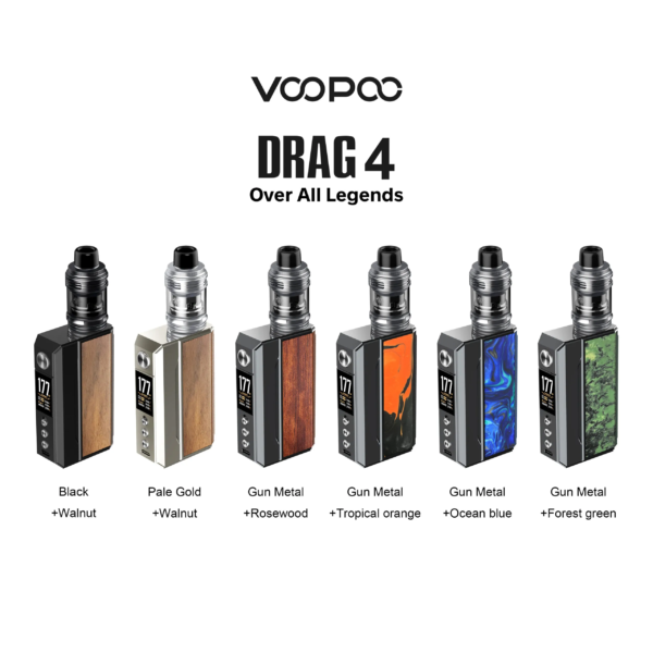 VOOPOO DRAG 4 - ( LANA VAPE SG )  Voopoo Drag 4 177W Starter Kit, offering a 177W max output, naturally paired with the UFORCE-L Tank, and is powered by two 18650 batteries. Equipped with the GENE Chipset at the helm, the Drag 4 Kit can deliver up to 177W using two 18650 batteries to deliver substantial power to fire the UFORCE-L Tank. Equipped with a temperature control suite, the VOOPOO Drag 4 is compatible with nickel, titanium, and stainless steel wires to tailor the vapor output. Calling upon the PnP Coil Series, the Drag 4 Kit is perfect for those that love versatility, thanks to the many offerings of the PnP Coil Series, catering to MTL or RDL vaping. Features: 5W-177W Adjustable Power Dual External Battery Top Air Inlet Leakge Proof Dual in One PnP Coils Eco Energy Saving Mode TFT Display Screen Multi Function Switch New TC Mode Specifications: Size: 147.8 x 52.5 x 25.5mm Weight: 155g Resistance Range: 0.05Ω-3.0Ω Package Included: 1x Drag 4 Device 1x 4mL UFORCE-L Tank (4ml) 1x PnP-TW20 Coil 0.2Ω 1x PnP-TW15 Coil 0.15Ω 1x Spare Glass Container (5.5ml) 1x Silicon Rubber Pack 2x Battery 18650 1x Type-C Cable ⚠️AVAILABLE COLOR⚠️ Black + Walnut Pale Gold + Walnut Gun Metal + Forest Gun Metal + Ocean Blue Gun Metal + Rosewood Gun Metal + Tropical Orange SG VAPE COD SHOP, CASH ON DELIVERY ONLY. FOR ALL VAPE MOD ONLY PRE-ORDER 7DAYS - 10DAYS WITHIN IN. TAKE BULK ORDER /MORE ORDER PLS CONTACT US : LANAVAPESG WHATSAPP VIEW OUR DAILY NEWS INFORMATION VAPE : LANAVAPESG CHANNEL