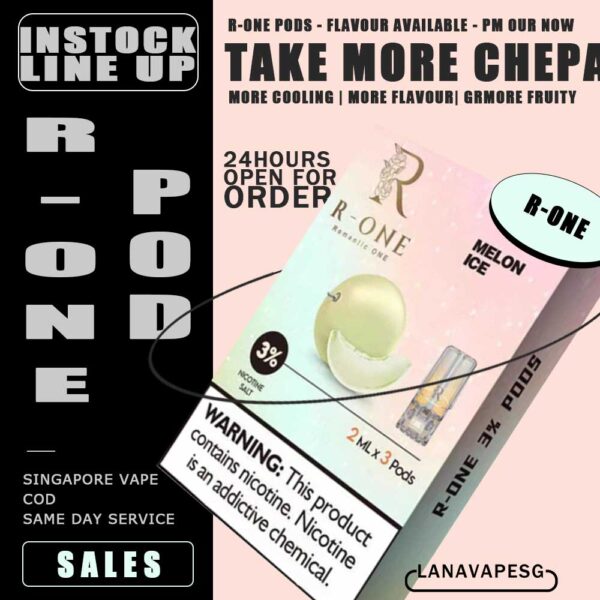 R One Pod Flavour  - SG VAPE SHOP COD R-ONE, as known as Romantic One, is classic pod flavour compatible to all first generation vape device. It comes with menthol and various fruity flavours. Specification : Capacity : 2ML Nicotine : 3% ⚠️Compatible Device With⚠️ RELX Device SP2 | M Series | Legend Device DARK RIDER 3 | DD Cube ZEUZ Device  INSTAR Device  WUUZ Device R-ONE DEVICE ⚠️R-ONE POD FLAVOUR AVAILABLE LINE UP⚠️ 100% Drink Banana Ice Black Current Blueberry Ice Cola Ice Cool Mint Cuba Tobacco Energy Drink Grapes Ice Green Bean Ice Long Jing Tea Lychee Ice Mango Ice Melon Ice Mocha Coffee Old Popsicle Passion Fruit Ice Peach Ice Pineapple Ice Sour Apple – Apple Juices Ice Strawberry Ice Taro Ice Cream Watermelon Ice Yakult White Grape SG VAPE COD SAME DAY DELIVERY , CASH ON DELIVERY ONLY. ORDER BEFORE 5PM , SAME DAY NIGHT SLOT 7PM – 10PM RECEIVED PARCEL. TAKE BULK ORDER /MORE ORDER PLS CONTACT US : LANAVAPESG WHATSAPP VIEW OUR DAILY NEWS INFORMATION VAPE : LANAVAPESG CHANNEL