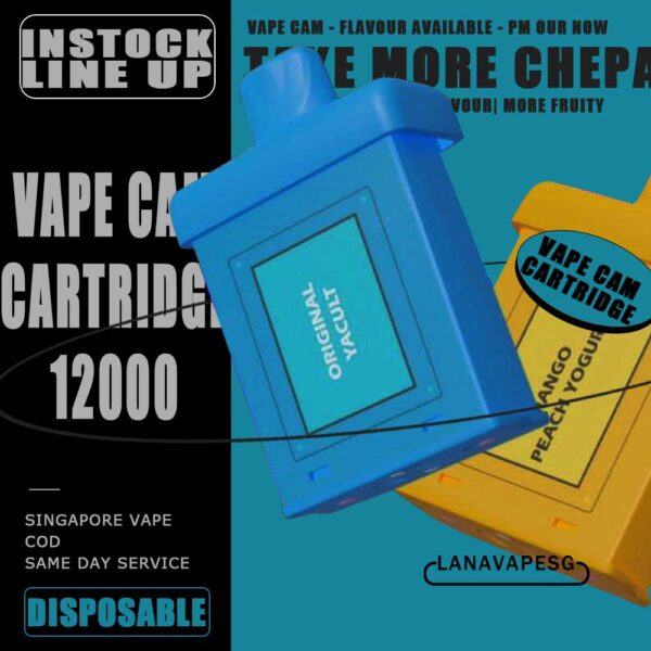 VAPE CAM 12000 CARTRIDGE DISPOSABLE This Product is only Refilled Cartridge Pod . (No include Battery) The Stock Line Up in SG VAPE SHOP. Choose flavour and place order now for same day delivery ! NOTE : Pls Remember, Use this VAPE CAM 12000 CARTRIDGE before need a BETTERY. Specification : Adjustable Airflow 650mAh LED Integrated ⚠️VAPE CAM 12000 CARTRIDGE FLAVOUR LIST⚠️ Blueberry Jam Original Yacult Rainbow Ice Cream Mango Peach Yogurt Solera Ice Cream Sundae Ice Cream Grape Yogurt Grape Apple Kiwi Passion Aloe Vera Mango Blackcurrant SG VAPE COD SAME DAY DELIVERY , CASH ON DELIVERY ONLY. ORDER BEFORE 5PM , SAME DAY NIGHT SLOT 7PM – 10PM RECEIVED PARCEL. TAKE BULK ORDER /MORE ORDER PLS CONTACT US : LANAVAPESG WHATSAPP VIEW OUR DAILY NEWS INFORMATION VAPE : LANAVAPESG CHANNEL