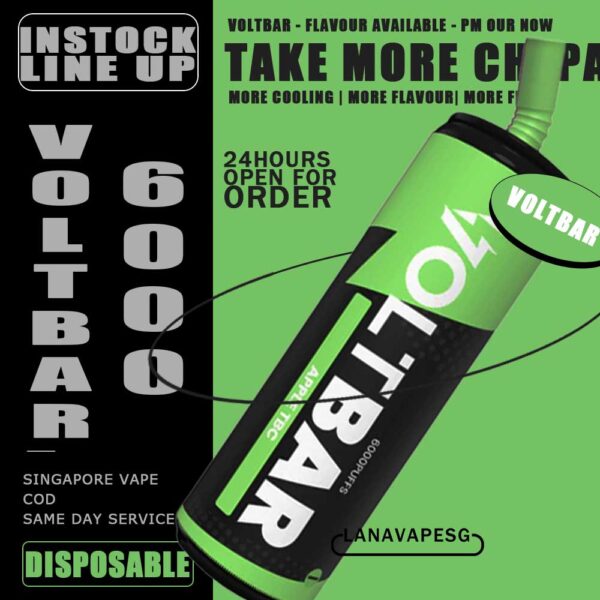 VOLT BAR 6000 Puff DISPOSABLE - VAPE SG Volt Bar 6000 Puff disposable vape is Malaysian E-Ciggarette specially produced to suites the Malaysian taste buds with rich aromas and superior flavors.  VoltBar 6000 design with 'Cola can' shape which is easy to carry and light. VoltBar 6000 has 34 flavours. Get your VoltBar tonight from SG VAPE SG COD ! Specification : Capacity : 15ml Strength : 5% Battery Capacity : 650mAh Type: Recargeable with Type C Puffs: 6000 ⚠️VOLTBAR 6000 FLAVOUR LINE UP LIST⚠️ Aloe Vera Grape Apple Tobacco Cappucino Coffee Chocolate Mint Cola Cookies And Cream Custard Ice Cream Energy Drink Grape Apple Juicy Peach Lemon Tart Mango Grape Mango Peach Milk Cereal Mix Fruit Raybina Rootbeer Float Sakura Grape Strawberry Banana Strawberry Candy Strawberry Grape Strawberry Ice Cream Strawberry Kiwi Strawberry Mango Vanilla Ice Cream Watermelon Lychee Watermelon Strawberry White Choco Strawberry Tie Guan Yin Ice Dandelion Tea Ice Rose Tea Ice Jasmine Green Tea Ice SG VAPE COD SAME DAY DELIVERY , CASH ON DELIVERY ONLY. ORDER BEFORE 5PM , SAME DAY NIGHT SLOT 7PM – 10PM RECEIVED PARCEL. TAKE BULK ORDER /MORE ORDER PLS CONTACT US : LANAVAPESG WHATSAPP VIEW OUR DAILY NEWS INFORMATION VAPE : LANAVAPESG CHANNEL