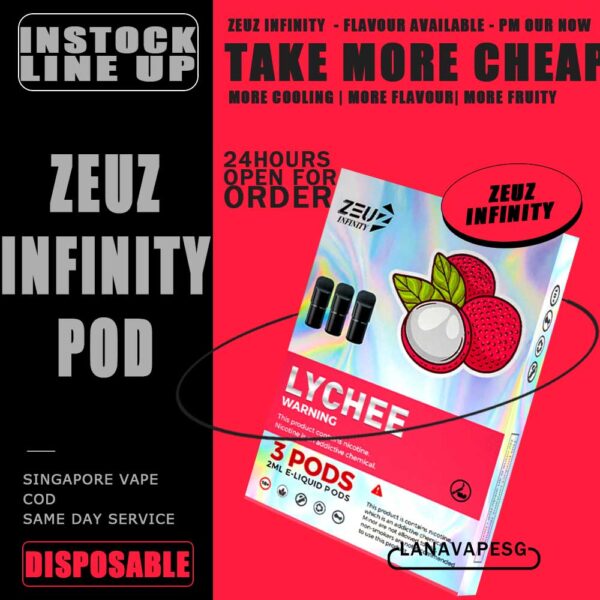ZEUZ INFINITY POD - SG VAPE SHOP COD ZEUZ INFINITY POD , is LANA VAPE SG , SG VAPE SHOP COD READY STOCK. Specifications : Nicotine 3% Capacity 2ml per pod Package Included : 1 Pack of 3 pods ⚠️ZEUZ INFINITY POD COMPATIBLE DEVICE WITH⚠️ DD CUBE RELX INFINITY RELX ESSENTIAL RELX PHANTOM ⚠️ZEUZ INFINITY POD FLAVOUR LINE UP⚠️ Amazing Mango Apple Grape Blast Banana Milkshake Classic Tobacco Grape Bubblegum Ice Blended Coffee Lychee Mint Bubblegum Pink Guava Ribena Strawberry Watermelon SG VAPE COD SAME DAY DELIVERY , CASH ON DELIVERY ONLY. ORDER BEFORE 5PM , SAME DAY NIGHT SLOT 7PM – 10PM RECEIVED PARCEL. TAKE BULK ORDER /MORE ORDER PLS CONTACT US : LANAVAPESG WHATSAPP VIEW OUR DAILY NEWS INFORMATION VAPE : LANAVAPESG CHANNEL
