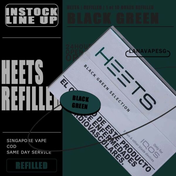 BLACK GREEN - HEETS REFILL ( SG VAPE ) BLACK GREEN flavour are soft and rich in flavor, providing a cooling, minty feel. HEETS contain a special blend of tobacco and can only be used with the IQOS system. Contains 10 packs of HEETS. Consists of 200 sticks. Package Include : 1 Items = 1 Strip (10 boxes) *We Guarantee You The Sale Of 100% Original.* Best Seller of HEETS REFILL,READY STOCK NOW! Get it Now with SG VAPE ! *ABOVE SGD250 FREE DELIVERY CONTACT US !* SG VAPE COD SAME DAY DELIVERY , CASH ON DELIVERY ONLY. ORDER BEFORE 5PM , SAME DAY NIGHT SLOT 7PM – 10PM RECEIVED PARCEL. TAKE BULK ORDER /MORE ORDER PLS CONTACT US : LANAVAPESG WHATSAPP VIEW OUR DAILY NEWS INFORMATION VAPE : LANAVAPESG CHANNEL