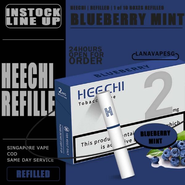 BLUEBERRY MINT - HEECHI ( SG VAPE ) BLUEBERRY MINT flavour are Available in a pack of 20 sticks . FEATURES : Contains Nicotine Does not produce Tar Easily replaceable sticks Produces great flavour and vapour Package Include : 1 Items = 1 Strip (10 boxes) *We Guarantee You The Sale Of 100% Original.* Best Seller of  HEECHI ,READY STOCK NOW! Get it Now with SG VAPE ! *ABOVE SGD250 FREE DELIVERY CONTACT US !* SG VAPE COD SAME DAY DELIVERY , CASH ON DELIVERY ONLY. ORDER BEFORE 5PM , SAME DAY NIGHT SLOT 7PM – 10PM RECEIVED PARCEL. TAKE BULK ORDER /MORE ORDER PLS CONTACT US : LANAVAPESG WHATSAPP VIEW OUR DAILY NEWS INFORMATION VAPE : LANAVAPESG CHANNEL