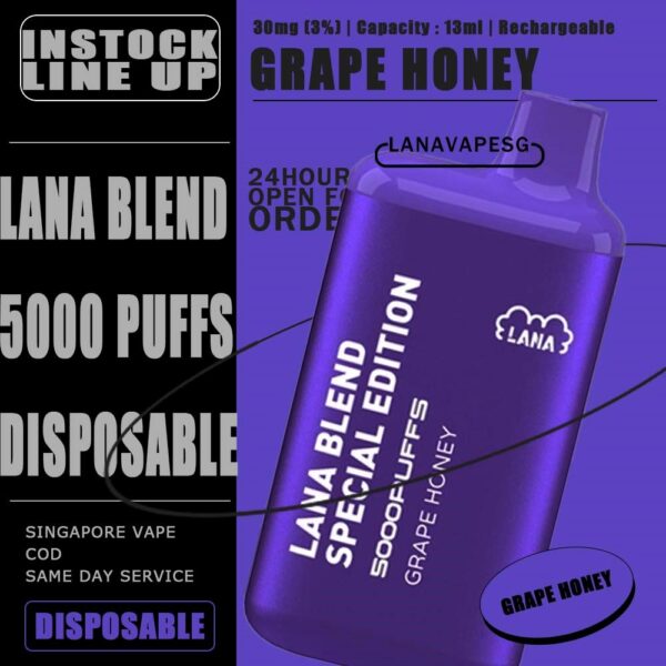 LANA BLEND EDITION 5000 DISPOSABLE Lana Blend Edition 5000 Disposable Tie Guan Yin Vape is a compact and stylish disposable vape kit that offers a convenient and satisfying vaping experince,it is perfect for those who prefer a simple yet stylish look. One of the standout features of the Lanabar 5000 is its flavour optiones. The device offers a range of flavours to choose from, each with its own unique taste profile. The flavours are well-balanced do not contain any harsh or irritant ingredients, making for a smooth and enjoyable vaping exprience. whether you prefer sweet, fruity or menthol flavors, the lanabar 5000 has something for everyone. Another advantage of the lanabar 5000 is its size and portability. Specifications : Puff : 5000 Puffs Nicotine : 3% Capacity : 13ml Battery : 850mAh Charging : Rechargeable with Type C LANA BLEND SPECIAL 5000 PUFFS DISPOSABLE LIST : Aloe Yogurt Mango Peach Ice Strawberry Mango Ice Grape Apple Ice Grape Honey Grape Bubblegum Double Mint Chrysanthemum Tea Ice Lemon Tea Sea Salt Lemon Tie Guan Yin Yakult SG VAPE COD SAME DAY DELIVERY , CASH ON DELIVERY ONLY. ORDER BEFORE 5PM , SAME DAY NIGHT SLOT 7PM – 10PM RECEIVED PARCEL. TAKE BULK ORDER /MORE ORDER PLS CONTACT US : LANAVAPESG WHATSAPP VIEW OUR DAILY NEWS INFORMATION VAPE : LANAVAPESG CHANNEL