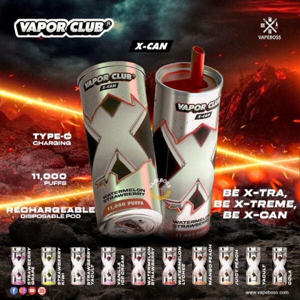 VAPOR CLUB X-CAN 11000 DISPOSABLE Specifications : Puff : 11,000 Puffs Nicotine : 5% Capacity : 20ML Rechargeable with Type C Ajustable : Airflow VAPOR CLUB X-CAN 11000 DISPOSABLE FLAVOUR LIST : Cola Peach Mango Peach Strawberry Yakult Strawberry Kiwi Strawberry Grape Vanilla Ice Cream Watermelon Strawberry Watermelon Lychee Yakult SG VAPE COD SAME DAY DELIVERY , CASH ON DELIVERY ONLY. ORDER BEFORE 5PM , SAME DAY NIGHT SLOT 7PM – 10PM RECEIVED PARCEL. TAKE BULK ORDER /MORE ORDER PLS CONTACT US : LANAVAPESG WHATSAPP VIEW OUR DAILY NEWS INFORMATION VAPE : LANAVAPESG CHANNEL