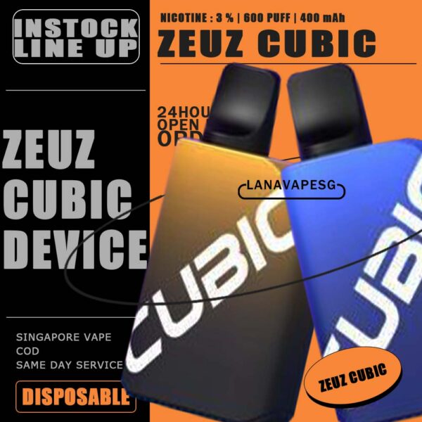 ZEUZ CUBIC VAPE (DEVICE ONLY) Introducing ZeuzCubic : Elevate Your Vaping Experience! Discover the future of vaping with ZeuzCubic - the ultimate blend of Innovation and statisfation. Our Cutting-edge Electronic Ciggarette offers a remarkable vaping experience that's truly exceptional. Modern Sophiscation : ZeuzCubic redefines elegance in design. Sleek, compact and meticulously, crafted, it's a statement of your style and taste. Flavour Precision : Elevate your senses with an array of meticulously curated flavours. From Classic to exotic,each puff delivers a symphony of taste that's unparalleled. Enhanced Technology : ZeuzCubic Harnesses the latest techonology for pure, consistent vapor production.Say goodbay to compromises and hello to an extraordinary vaping journey. Explore Zeuzcubic today and taste the future of vaping. Specifications : Battery Capacity:400mAh Nicotine 3% ZEUZ CUBIC VAPE (DEVICE ONLY) COLOR LIST : SMOKEY GREY VIOLET PURPLE SAPPHIER BLUE GOLDEN NIGHT SG VAPE COD SAME DAY DELIVERY , CASH ON DELIVERY ONLY. ORDER BEFORE 5PM , SAME DAY NIGHT SLOT 7PM – 10PM RECEIVED PARCEL. TAKE BULK ORDER /MORE ORDER PLS CONTACT US : LANAVAPESG WHATSAPP VIEW OUR DAILY NEWS INFORMATION VAPE : LANAVAPESG CHANNEL