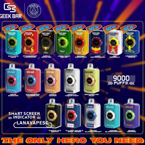 10 X GEEK BAR PSG 9000 DISPOSABLE 10 X GEEK BAR PSG 9000 DISPOSABLE FREE DELIVERY Unleash the power of vaping with the GEEK BAR PSG 9000 Puffs Disposable Pod. Experience an astounding capacity of up to 9000 puffs, ensuring prolonged enjoyment without the hassle of frequent replacements. Embrace the convenience of its Type C Rechargeable feature, allowing you to recharge and savor your favorite flavors at your convenience Stay in control and never miss a beat with the Smart Screen Indicator, keeping you updated on both battery and e-liquid levels in real-time. With Adjustable Airflow, tailor your vaping experience to perfection, delivering smooth and flavorful clouds that suit your unique preferences. Elevate your vaping journey today and enjoy unmatched performance, convenience, and satisfaction with the GEEKBAR! Specifications: Approx.9000 Puffs Rechargeable Battery Adjustable Airflow Charging Port: Type-C ⚠️GEEK BAR PSG 9000 DISPOSABLE FLAVOUR LIST⚠️ Chocolate Mocha Classic Double Rootbeer Grape Blackcurrant Mango Blackcurrent Mix Berries Sirap Bandung Strawberry Watermelon Triple Mango Vanilla Cream Puff Watermelon Pear Dewberry Cream Honeydew Melon Mango Pineapple Mother Milk Juicy Watermelon Apple Asam boi Ice Popsicle Strawberry Lemonade SG VAPE COD SAME DAY DELIVERY , CASH ON DELIVERY ONLY. ORDER BEFORE 5PM , SAME DAY NIGHT SLOT 7PM – 10PM RECEIVED PARCEL. TAKE BULK ORDER /MORE ORDER PLS CONTACT US : LANAVAPESG WHATSAPP VIEW OUR DAILY NEWS INFORMATION VAPE : LANAVAPESG CHANNEL