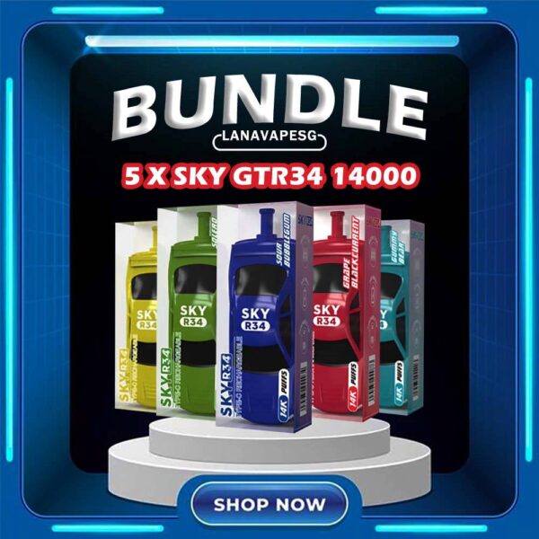 5 X SKY GTR34 14000 DISPOSABLE Package Include : 5 X SKY GTR34 14000 DISPOSABLE FREE DELIVERY The SKY GTR34 14K  in our Vape Singapore Store Ready Stock ,  Get it now with us and same day delivery ! The Sky R34 offers an extended vaping experience with approximately 14000 puffs in a single device. It features a high nicotine concentration for a satisfying hit and comes with a rechargeable battery, ensuring longevity and convenience. The device is designed to be user-friendly and portable, offering a seamless vaping experience without the need for frequent refills or recharges. Its impressive puff capacity makes it an ideal choice for those seeking an extended disposable vape option. Specification : Puffs : 14,000 Battery Capacity : 650mAh Rechargeable with Type C E-liquid Capacity : 25ml Nicotine Strength : 5% Charging Time : Roughly 10 min – 15 min ⚠️SKY GTR34 14000 DISPOSABLE FLAVOUR LINE UP⚠️ Grape Blackcurrant Sour Bubblegum Honeydew Watermelon Double Mango Lemon Cola Gummy Bear Mix Berries Mango Grape Mango Lychee Solero Lime SG VAPE COD SAME DAY DELIVERY , CASH ON DELIVERY ONLY. ORDER BEFORE 5PM , SAME DAY NIGHT SLOT 7PM – 10PM RECEIVED PARCEL. TAKE BULK ORDER /MORE ORDER PLS CONTACT US : LANAVAPESG WHATSAPP VIEW OUR DAILY NEWS INFORMATION VAPE : LANAVAPESG CHANNEL