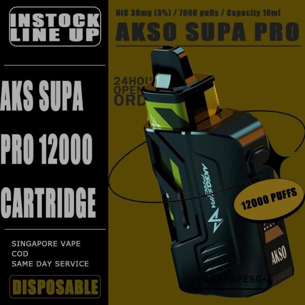 AKSO SUPA PRO DISPOSABLE 12000 - CARTRIDGE ONLY The AKSO Supa Pro 12000 Disposable Cartridge is a cutting-edge close pod system Vape featuring advanced chipsets for precise battery and liquid measurements. It equips an auto-lock safety feature that enhances user security, and with 12 flavor options, it offers a diverse vaping experience. Specification : 12ml eliquid Chip set tech Type c rechargeable Blue LED : Unlock and boost (Press the button to boost experience) Blue and green LED: Child lock (Press button for 3 second) ⚠️AKSO SUPA PRO 12000 CARTRIDGE FLAVOUR LIST⚠️ Nutty Tobacco Pomegranate Plum Guava Pineapple Orange Minty Gum Peanut Butter Toast Ice Watermelon Apple Asam Boi Triple Mango Mango Lime Grape Rootbeer Blackcurrant Yakult SG VAPE COD SAME DAY DELIVERY , CASH ON DELIVERY ONLY. ORDER BEFORE 5PM , SAME DAY NIGHT SLOT 7PM – 10PM RECEIVED PARCEL. TAKE BULK ORDER /MORE ORDER PLS CONTACT US : LANAVAPESG WHATSAPP VIEW OUR DAILY NEWS INFORMATION VAPE : LANAVAPESG CHANNEL