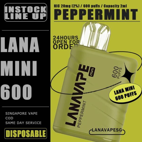 LANA MINI 600 DISPOSABLE Lana Mini 600 Disposable has a small body , large capacity , compact structure , ultra-thin body , small size, easy to carry . It is full of smoke , rich in taste and high in taste reduction . The Lana Mini Vape is made of composite cotton material , with nano-sized particles and molecules , and the atomization effect is better, fresh color, Skin-friendly texture . Independent mechanical adjustable airflow, safe and reliable . In our Vape Singapore - LanaVapeSg Ready stock and same day delivery . Specifition : Nicotine Strength: 2%(20mg) E-Liquid Capacity: 2ml Nicotine Type: Nic Salt Battery Capacity: 500mAh ⚠️LANA MINI 600 DISPOSABLE FLAVOUR LINE UP⚠️ Juicy Grape Peach Oolong Tea Tie Guan Yin Mineral Water Lemon Cola Blue Razz Peppermint Ice Lychee Ice Mango Strawberry Watermelon SG VAPE COD SAME DAY DELIVERY , CASH ON DELIVERY ONLY. ORDER BEFORE 5PM , SAME DAY NIGHT SLOT 7PM – 10PM RECEIVED PARCEL. TAKE BULK ORDER /MORE ORDER PLS CONTACT US : LANAVAPESG WHATSAPP VIEW OUR DAILY NEWS INFORMATION VAPE : LANAVAPESG CHANNEL