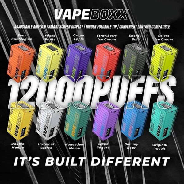 VAPEBOXX 12000 DISPOSABLE The VAPEBOXX 12000 DISPOSABLE Has 12K Puffs in our Vape Singapore Store , Ready Stock on sale , Get it now with us and same day delivery ! The VapeBoxx 12000 By Vault Vape , is a Adjustable Airflow with Type-C Fast Charging Kontainer Container and the Vape boxx 12k available Nicotine 50mg 5%. Specifition : Smart Screen Display Hidden Foldable TIP Explosive Cloud Adjustable Airflow Convenient Landyard Compatible ⚠️VAPEBOXX 12000 DISPOSABLE FLAVOUR LIST⚠️ Double Mango Energy Bull Grape Apple Grape Yogurt Gummy Bear Hazelnut Coffee Honeydew Melon Mixed Fruit Original Yakult Solero Ice Cream Sour Bubblegum Strawberry Ice Cream Grape Sparkling Lychee Sparkling Green Apple Sparkling Watermelon Bubblegum Blackcurrant Grape Kiwi Strawberry Apple SG VAPE COD SAME DAY DELIVERY , CASH ON DELIVERY ONLY. ORDER BEFORE 5PM , SAME DAY NIGHT SLOT 7PM – 10PM RECEIVED PARCEL. TAKE BULK ORDER /MORE ORDER PLS CONTACT US : SGVAPEJJ VIEW OUR DAILY NEWS INFORMATION VAPE : SGVAPEJJ