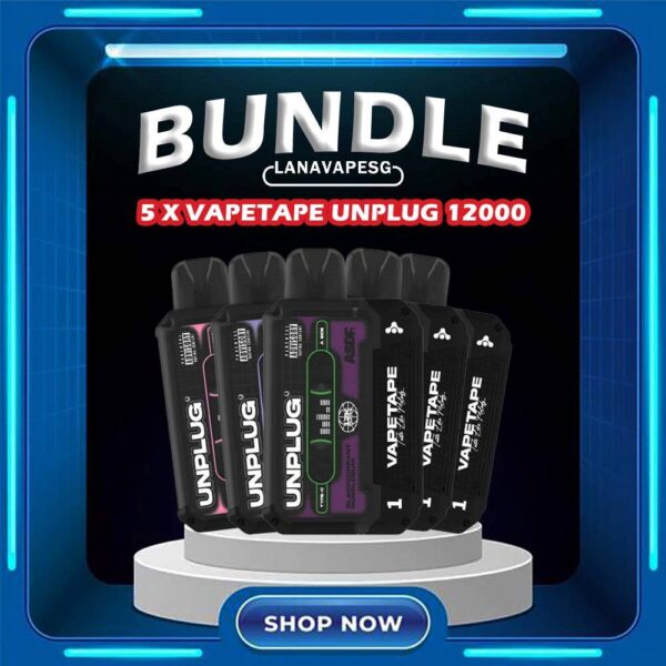 5 X VAPETAPE UNPLUG 12000 / 12K DISPOSABLE Package Include : 5 X VAPETAPE UNPLUG 12000 DISPOSABLE FREE DELIVERY The VAPETAPE UNPLUG 12000 DISPOSABLE in our Vape Singapore Shop – LanaVapeSg Ready stock , Get it now with us and same day delivery ! The Vapetape Unplug 12K by ASDF , provides an excellent vaping experience with a 12,000 puffs capacity. For ease of use and diversity, this disposable system combines with a 5% nicotine context and type C charghing port. Its creative design prioritises portability and ease of use while offering a fulfilling vaping experience. Users looking for a longer lasting choice without the inconvenience of refills or recharges may enjoy a customisable and controlled vaping experience with this device’s features including adjustable airflow and a battery indicator. Specification: Puffs : 12000 puffs Volume : 21ML Flavour Charging : Rechargeable with Type C Coil : Mesh Coil Fully Charged Time : 25mins Nicotine Strength : 5% ⚠️VAPETAPE UNPLUG 12K FLAVOUR LINE UP⚠️ Berries Yogurt Blackcurrant Berries Blackcurrant Bubblegum Double Grape Honeydew Bubblegum Honeydew Slurpee Mango Slurpee Solero Tropical Strawberry Grapple Watermelon Bubblegum SG VAPE COD SAME DAY DELIVERY , CASH ON DELIVERY ONLY. ORDER BEFORE 5PM , SAME DAY NIGHT SLOT 7PM – 10PM RECEIVED PARCEL. TAKE BULK ORDER /MORE ORDER PLS CONTACT US : LANAVAPESG WHATSAPP VIEW OUR DAILY NEWS INFORMATION VAPE : LANAVAPESG CHANNEL