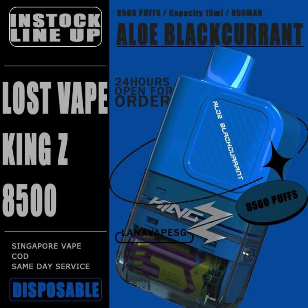 KING Z 8500 / 8.5K BY LOST VAPE DISPOSABLE The King Z 8500 / 8K Puffs Disposable By Lost Vape , in our Vape Singapore – LanaVapeSg Ready Stock on sale , Get it now with us and same day delivery . Specification : Approx. 8500 puffs Capacity 15ml Adjustable Airflow Rechargeable Battery 650mAh Charging Port: Type-C ⚠️KING Z 8500 BY LOST VAPE DISPOSABLE FLAVOUR⚠️ Grape Mango Honeydew Ice Cream Apple Strawberry Peach Mango YaKult White Velvet Cake Aloe Blackcurrant Strawberry Watermelon Strawberry Mango SG VAPE COD SAME DAY DELIVERY , CASH ON DELIVERY ONLY. ORDER BEFORE 5PM , SAME DAY NIGHT SLOT 7PM – 10PM RECEIVED PARCEL. TAKE BULK ORDER /MORE ORDER PLS CONTACT US : LANAVAPESG WHATSAPP VIEW OUR DAILY NEWS INFORMATION VAPE : LANAVAPESG CHANNEL