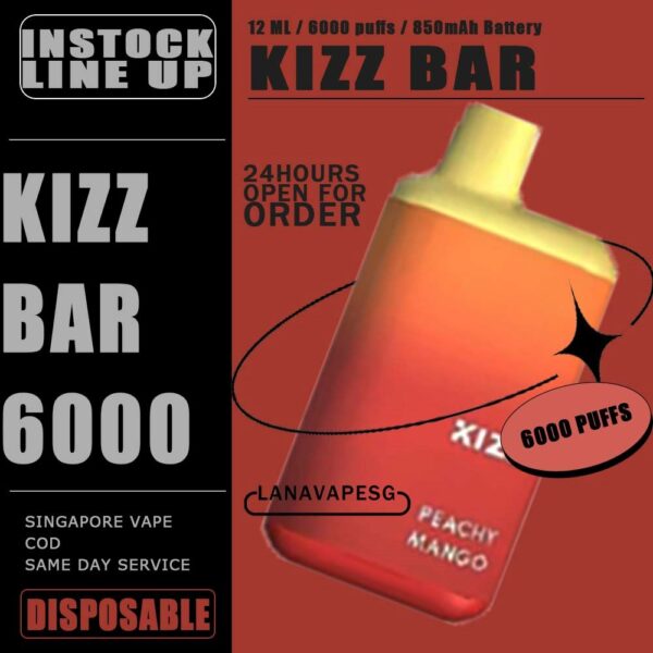 KIZZ BAR 6000 DISPOSABLE The KIZZ BAR 6000 / 6K DISPOSABLE in our Vape Singapore - LANAVAPESG Ready stock on sale , Get it now with us and same day delivery ! Specification : Approx. 6000 puffs Capacity 12ml Rechargeable Battery 850mAh Charging Port: Type-C ⚠️KIZZ BAR 6000 DISPOSABLE FLAVOUR⚠️ Frozen Guava Mint Extra Menthol Strawberry Watermelon Cool Melon Mango Pina Watermelon Bubblegum Peachy Mango Strawberry Kiwi Kiwi Passion Guava Blue Razz Lemonade Rainbow Bear Smash Berries SG VAPE COD SAME DAY DELIVERY , CASH ON DELIVERY ONLY. ORDER BEFORE 5PM , SAME DAY NIGHT SLOT 7PM – 10PM RECEIVED PARCEL. TAKE BULK ORDER /MORE ORDER PLS CONTACT US : LANAVAPESG WHATSAPP VIEW OUR DAILY NEWS INFORMATION VAPE : LANAVAPESG CHANNEL
