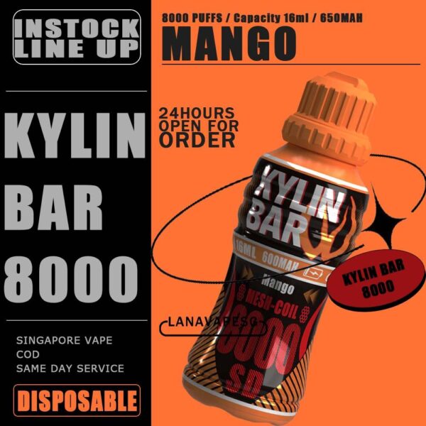 KYLIN BAR 8000 / 8K DISPOSABLE The KYLIN BAR 8000 / 8K DISPOSABLE in our Vape Singapore – LanaVapeSg Ready Stock on sale , Get it now with us and same day delivery . Specification : Approx. 8000 puffs Capacity 16ml Mesh Coil Rechargeable Battery 600mAh Charging Port: Type-C ⚠️KYLIN BAR 8000 DISPOSABLE FLAVOUR⚠️ Apple Pie Caramel Popcorn Chocolate Coffee Honeydew Milkshake Peanut Butter Blueberry Grape Passion Fruit Lemon Mango SG VAPE COD SAME DAY DELIVERY , CASH ON DELIVERY ONLY. ORDER BEFORE 5PM , SAME DAY NIGHT SLOT 7PM – 10PM RECEIVED PARCEL. TAKE BULK ORDER /MORE ORDER PLS CONTACT US : LANAVAPESG WHATSAPP VIEW OUR DAILY NEWS INFORMATION VAPE : LANAVAPESG CHANNEL