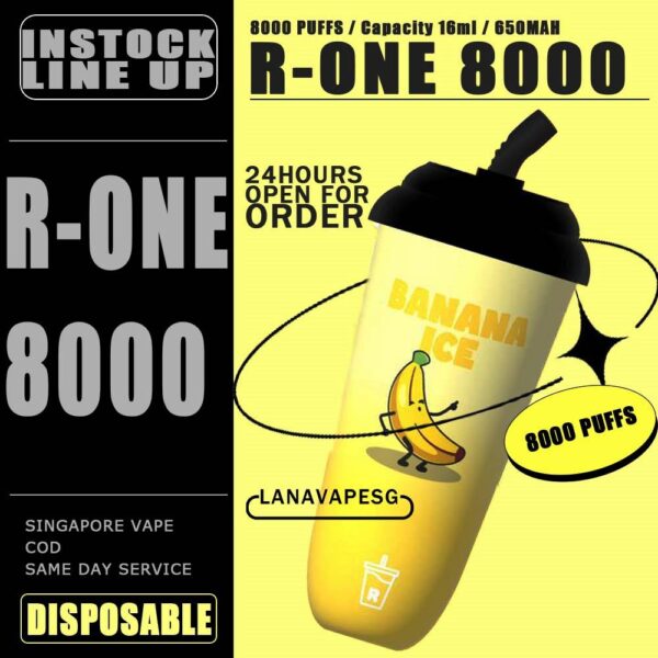 R-ONE 8000 / 8K DISPOSABLE The R-ONE 8000 / 8k Puffs DISPOSABLE in our Vape Singapore – LanaVapeSg Ready Stock on sale , Get it now with us and same day delivery . Specification : Approx. 8000 puffs Capacity 18ml Rechargeable Battery 650mAh Charging Port: Type-C Mesh Coil ⚠️R-ONE 8000 DISPOSABLE FLAVOUR⚠️ Banana Ice Blueberry Energy Drink Mango Milk Melon Ice Sarsi Strawberry Kiwi Taro Ice Yakult Chocolate Butterscoth Ice Tie Guan Yin SG VAPE COD SAME DAY DELIVERY , CASH ON DELIVERY ONLY. ORDER BEFORE 5PM , SAME DAY NIGHT SLOT 7PM – 10PM RECEIVED PARCEL. TAKE BULK ORDER /MORE ORDER PLS CONTACT US : LANAVAPESG WHATSAPP VIEW OUR DAILY NEWS INFORMATION VAPE : LANAVAPESG CHANNEL